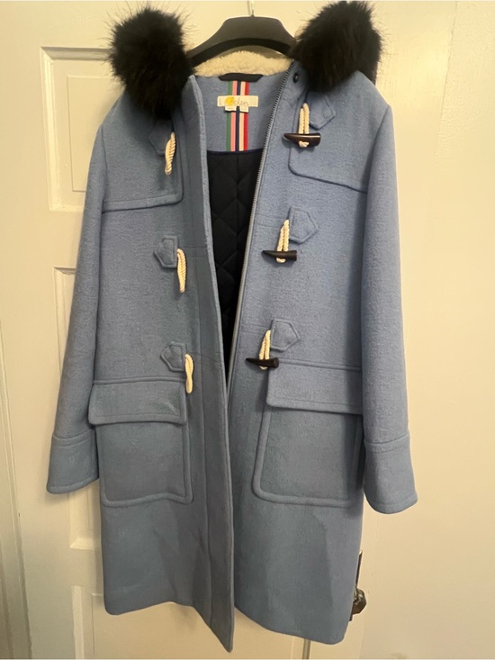 Boden Jackets & Blazers - Boden Wool Blend Light Blue Toggle Coat with Faux Fur Trim